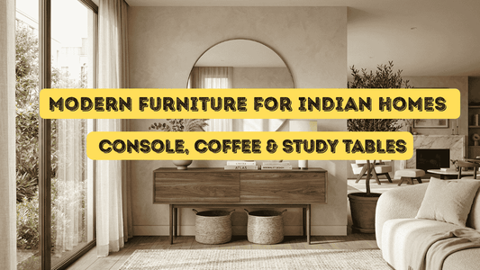 Modern wooden console table styled in a living room interior